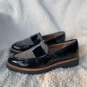 HALOGEN Emily Black Gray Patent Leather & Wool
Slip On Loafers Women's size 6.5